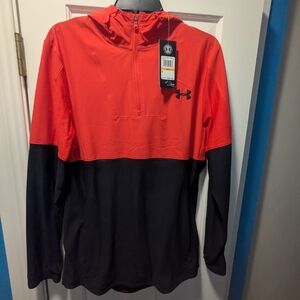 Men’s Under Armour 1/4 Zip Hooded Jacket Red Black Small Lightweight Hoodie